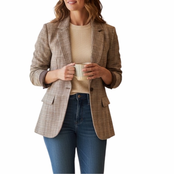 Banana Republic Jackets & Blazers - BANANA REPUBLIC Brown Tan Blazer Classic Plaid Suit Jacket- perfect staple